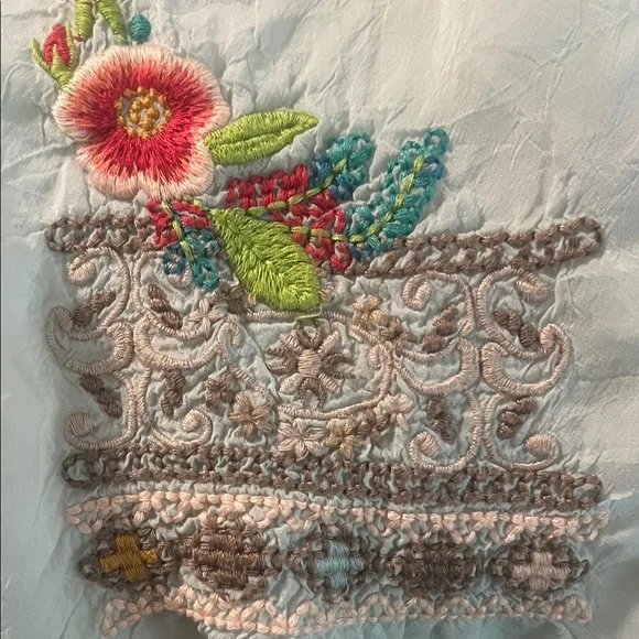 Johnny Was Pastel Blue Embroidered Blouse - Picture 7 of 9